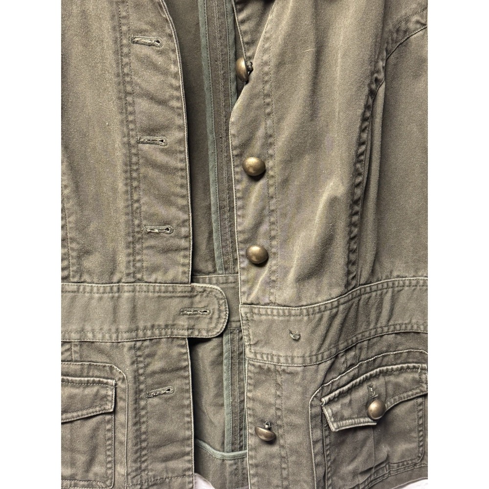 Women's Harolds 100% Cotton Olive Green Utility Jacket Bronze Button Size M - Picture 7 of 13